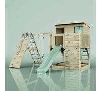 Polarplay Climbing Platform And Playhouse With Single Swing And Climbing Wall - Emil Mint Green