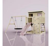 Polarplay Climbing Platform And Playhouse With Single Swing - Nils Nest Dusky Pink