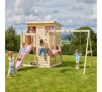 Polarplay Garden Climbing Platform And Playhouse With Double Swing For Kids - Nils Dusky Pink