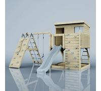 Polarplay Climbing Platform And Playhouse With Single Swing And Climbing Wall - Emil Ice Blue