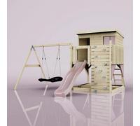 Polarplay Garden Climbing Platform And Playhouse With Single Swing For Kids - Nils Boat Dusky Pink