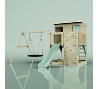 Rebo PolarPlay Climbing Platform & Playhouse with Single Swing - Nils Nest Mint Green Rebo Green