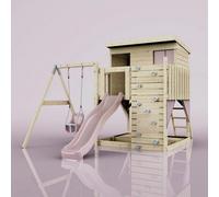 Polarplay Garden Climbing Platform And Playhouse With Single Swing For Kids - Tjorven Baby Dusky Pink