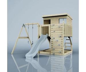 Polarplay Garden Climbing Platform And Playhouse With Single Swing For Kids - Tjorven Ice Blue