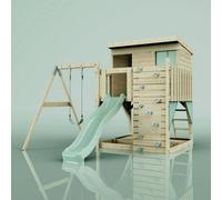 Polarplay Garden Climbing Platform And Playhouse With Single Swing For Kids - Tjorven Mint Green