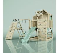 PolarPlay Kids Climbing Tower & Playhouse Climb & Swing Ragna Sage in Natural PolarPlay Natural