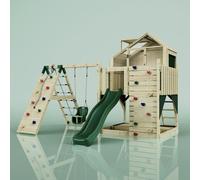 PolarPlay Kids Climbing Tower & Playhouse - Climb & Swing Thora Green in Natural PolarPlay Natural