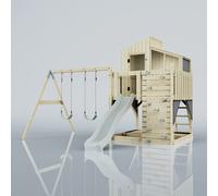 PolarPlay Kids Climbing Tower & Playhouse - Swing Geir Mist in Natural PolarPlay Natural