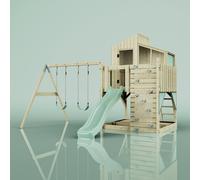 PolarPlay Kids Climbing Tower & Playhouse Swing Geir Sage in Natural PolarPlay Natural