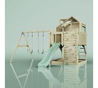 PolarPlay Kids Climbing Tower & Playhouse - Swing Haldor Sage in Natural PolarPlay Natural