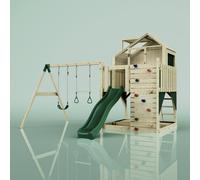 PolarPlay Kids Climbing Tower & Playhouse - Swing Odin Green in Natural PolarPlay Natural