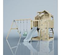 PolarPlay Kids Climbing Tower & Playhouse - Swing Saga Mist in Natural PolarPlay Natural