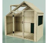 PolarPlay Kids Scandinavian Style Wooden Playhouse - Asta Green | OutdoorToys | High Grade Scandanavian Redwood Timber with Natural Wood Finish, Inspired by Nordic Design