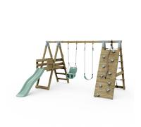PolarPlay Premium Double Swing Set with Climbing Wall and Slide - Mint Green with Baby Seat Rebo Mint One Size