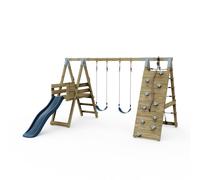PolarPlay Premium Double Swing Set with Climbing Wall and Slide - Mint Green with Baby Seat Rebo Navy One Size