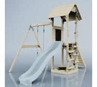 PolarPlay Tower Kids Wooden Climbing Frame - Swing Destin Mist in Natural PolarPlay Natural