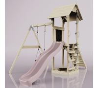 PolarPlay Tower Kids Wooden Climbing Frame - Swing Helka Rose in Natural PolarPlay Natural