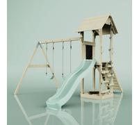 PolarPlay Tower Kids Wooden Climbing Frame - Swing Kari Sage in Natural PolarPlay Natural