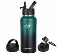 Polarscape Stainless Steel Insulated Water Bottle with Straw - Metal Water Bottle, Includes 3 Lids, 2 Straws, and Straw Brush - Wide Mouth, Double-Walled, BPA Free, Leak Proof - 1L Forest