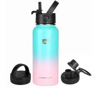 Polarscape Stainless Steel Insulated Water Bottle with Straw - Metal Water Bottle, Includes 3 Lids, 2 Straws, and Straw Brush - Wide Mouth, Double-Walled, BPA Free, Leak Proof - 1L Bubble Bliss