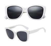 PolarSpex Cat Eye Sunglasses for Women - Trendy & Polarized Oversized Womens Sunglasses - Fashionable Shades for Women, Ultra White | Polarized Smoke, One size