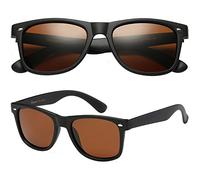 PolarSpex Mens Sunglasses - Retro Sunglasses for Men, Polarized Sunglasses for Womens - Cool Shades for Driving, Fishing, Matte Black | Amber Driving, L