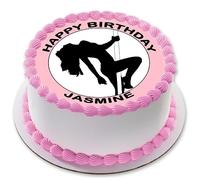 POLE DANCE DANCING Premium Quality Edible Large 7.5 Inch Round Icing Cake Topper - Text can be Customizable - Make your Celebrations Memorable with Our Delightful Charming Cake Toppers D1