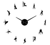 Pole Dance Frameless 3D DIY Modern Wall Clock Exotic Dance Kit Decoration With Mirror Numbers Sticker Clock Watch Gift for Girl(Black,47inch)