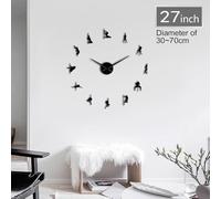 Pole Dance Frameless 3D DIY Modern Wall Clock Exotic Dance Kit Decoration With Mirror Numbers Sticker Clock Watch Gift for Girl(Black,27inch)