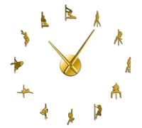 Pole Dance Frameless 3D DIY Modern Wall Clock Exotic Dance Kit Decoration With Mirror Numbers Sticker Clock Watch Gift for Girl(Gold,47inch)