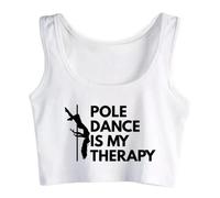 Pole Dance is My Therapy Pattern Pole Dancer Tank Top Women's Yoga Sports Workout Breathable Slim Fit Crop Tops Gym Vest White