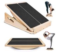 Polegas 2 in 1 Wooden Slant Board, Adjustable Angle Squat Wedge & Balance Board Adult, Non-Slip Calf Stretcher for Knees, Calves, Ankles, Heels