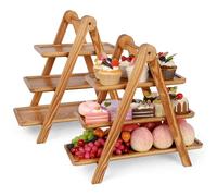Polegas 2 Pcs Cake Stand, 3 Tier Pine Serving Tray for Serving Food, Wooden Afternoon Tea Stands, Tiered Cake Stands for Graduation, Wedding, Birthday Party, Picnic