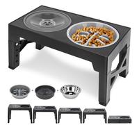 Polegas 3-in-1 Upgraded Raised Dog Bowl with Stand Elevated Dog Bowl with Slow Feeder,Non-Spill Slow Water and Stainless Steel Bowls 5 Height