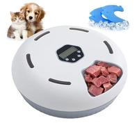 Polegas Automatic Cat Feeder with Timer,Stainless Steel Bowl and Ice Packs,Greyish-white Pet Feeder for Wet and Dry Food,6 Portions for Cats and Small Dogs