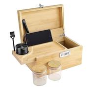 Polegas Bamboo Stash Box, Rolling Box with Combination Lock, Wooden Storage Boxs with Rolling Tray and All Accessories, Perfect Choice for Family or Personal Gifts
