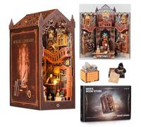 Polegas Book Nook Kit, DIY Magic Dollhouse with LED Light, 3D Wooden Puzzle Booknook Bookshelf Decor, Miniature House Kits for Adults Teens to Build(Magic Library)