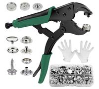 Polegas Heavy Duty Snap Fastener Tool Kit, Adjustable Snap Button Plier Setter Tool, 30 Sets Metal Poppers Fasteners & 3 Dies, Press Studs Snap Fasteners Kit for Canvas Leather Boat Cover, (Green)