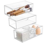 Polegas Stackable Makeup Organiser Storage, 3 Pack Acrylic Drawer Organiser, Clear Bathroom Organiser, Stackable Storage Drawers for Mirror Cabinet, Dressing Table, Desk, Bathroom