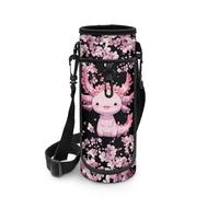 POLERO Axolotl Water Bottle Pouch for Girls Cute Water Bottle Hoder Carrier with Shoulder Strap Cherry Blossom Sling Bag