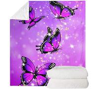 POLERO Bed Blanket Throw Butterfly Print Purple Soft Flannel Blanket Throw Single Double for Kids Baby Girl Women Lightweight Travel Blankets (59" x 79")