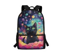POLERO Black Cat Backpack for Girls Cute School Bag Galaxy Bookbag Lightweight Travel Daypack