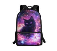 POLERO Black Cat Backpack for School Bags for Girls Galaxy Rucksack Space Planet Book Bag Lightweight Daypack