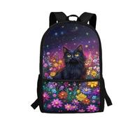 POLERO Black Cat Backpack School Bags for Girls Floral Rucksack Aesthetic Galaxy Backpacks