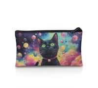 POLERO Black Cat Pencil Case for Girls Cute Pencil Pouch Slim Pen Box Galaxy Tie Dye Back to School Supplies