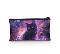 POLERO Black Cat Pencil Case Girls Secondary School Stuff Space Galaxy Pencil Pouch Slim Soft Pen Box