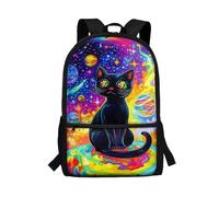 POLERO Black Cat School Bag Space Backpack Galaxy Backpack Tie Dye Planet Rucksack for Back to School Kids
