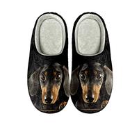 POLERO Black Dachshund Slippers for Women Men Cute Sausage Dog Fluffy Slipper for Dog Lovers Warm Winter Slippers, 39-40EU