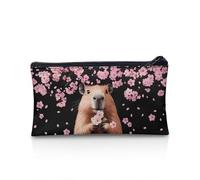 POLERO Capybara Pencil Case for Girls Cute Pen Box Slim Zipper Cherry Blossom Pencil Pouch