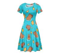 POLERO Capybara Summer Dress for Women Teachers Cute Short Sleeve Midi Sundress Fit and Flare Casual Dresses Size XL